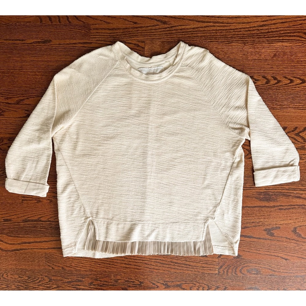 Anthropologie Undiscovered Eye Women's Cream Pleated Hem Textured Sweater L EUC